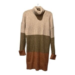 Rachel Zoe Colorblock Turtleneck Sweater Dress Size S | Cozy Fall Neutral Knit